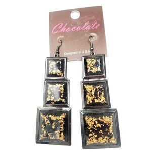 Earrings Chocolate Women Fashion Jewlery Costume Chocolate Brown Squares Blocks